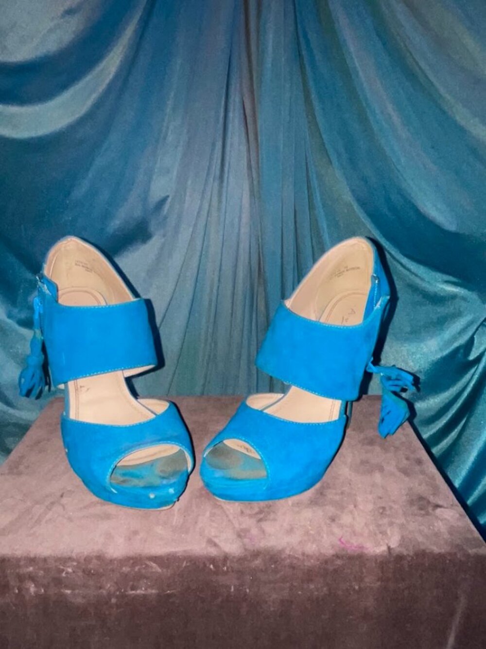 Anne Michelle Turquoise Peep-Toe Ankle-Cuff Stiletto Heels